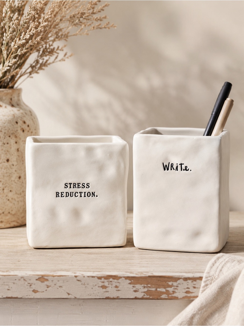 Rae Dunn Write Cube Holder‎&Double Sided Desk Block Farmhouse Office Home Decor